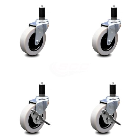 Service Caster 3 Inch Thermoplastic Wheel 1-3/8 Inch Expanding Stem Caster Set with 2 Brakes SCC-EX05S310-TPRS-138-2-SLB-2
